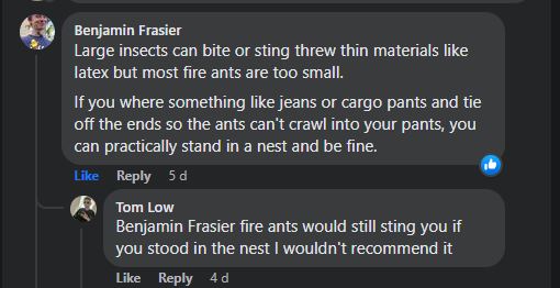 can fire ants bite cotton clothes discussion